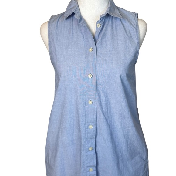 J Crew Sleeveless Oxford Blue Button Down Sleeveless Dress XS No Belt Preppy - Picture 2 of 12